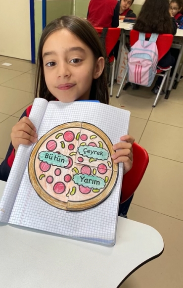 2/A sınıfı öğrencileri Matematik dersinde “Bütün-Yarım-Çeyrek” konusunu öğrendi ve eğlenceli bir etkinlikle pekiştirdi.
