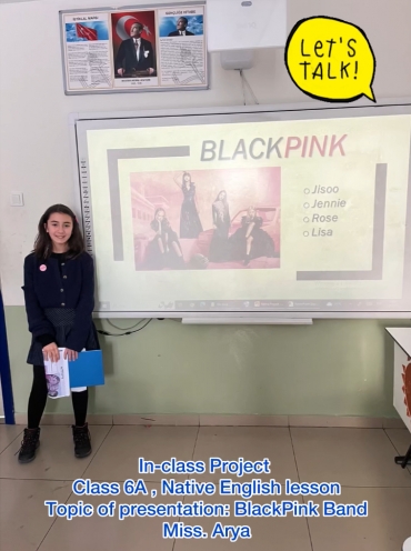 A nice presentation was presented by Miss.Arya from class 6A about black pink band in Native English lesson. It was a great presentation, we really appreciate it.