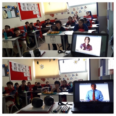 3-B "Okullarda Diyabet Eğitimi" konulu videoyu izliyor.