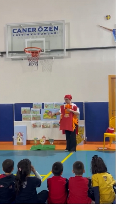 1st and 2nd grades listened and watched the story of The Little Red Hen. They understood the importance of helping and sharing in an entertaining way.