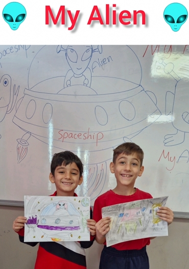 "My Alien, My Spaceship" activity. We make learning Fun by combining Writing And Drawing. #EnglishIsFun