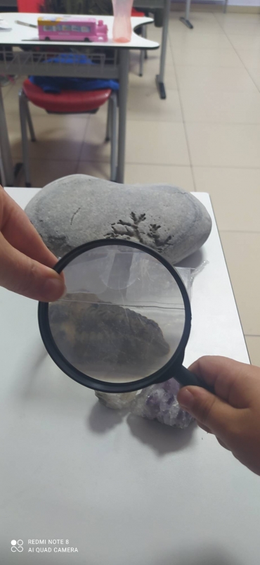 4/B sınıfıyla Laboratuvar dersimizde 5 milyon yıllık hamam böceği fosili ve diğer fosilleri mikroskopla inceledik