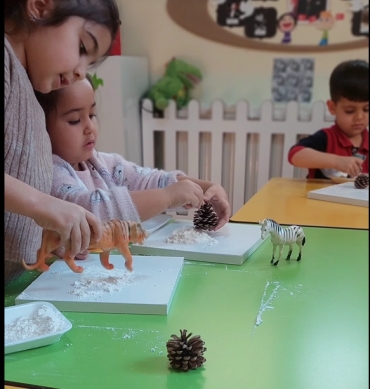 Anasınıfı 5 Yaş C Grubu öğrencileri Fen ve Doğa dersinde hazırlanan yapay kar ile duyusal oyunlar oynayarak oldukça keyifli vakit geçirdiler.