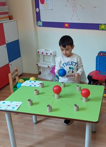 5 Yaş C Grubu Akıl Oyunları dersinde rulo ve top kullanarak "Renk Kodlama"oyunu ile dikkat becerilerini geliştirdiler...