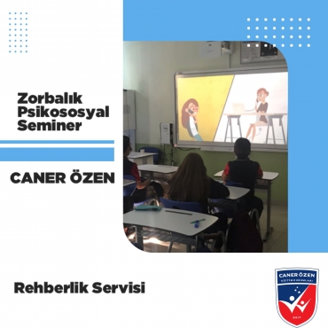 Okulumuzda zorbalık davranışlarının önüne geçebilmek adına, 6 oturumdan oluşan bir psikososyal seminer programı uygulanmıştır. Her oturumda farklı sunum ve etkinlikler içeren program öğrencilerimize farkındalık kazandırmak amacı ile oluşturulmuştur.